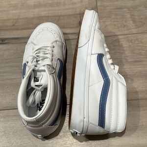 Vans Sk8-Mid Leather. White and blue. Men’s 8.5 / women’s 10. Worn once.
